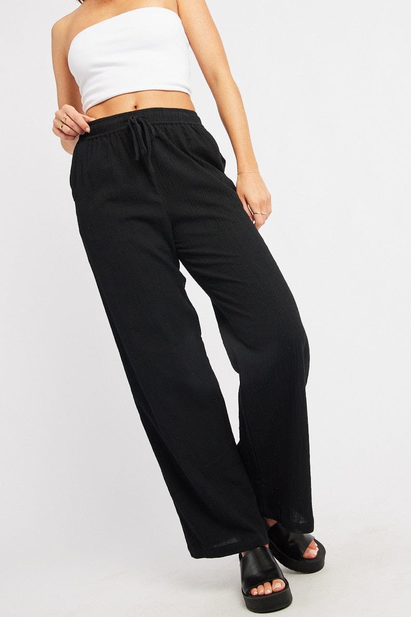 Black Wide Leg Pants High Rise - Àlainn Fashion