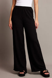 Black Wide Leg Pants High Rise Textured Fabric - Àlainn Fashion