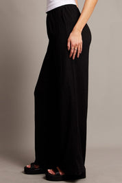 Black Wide Leg Pants High Rise Textured Fabric - Àlainn Fashion