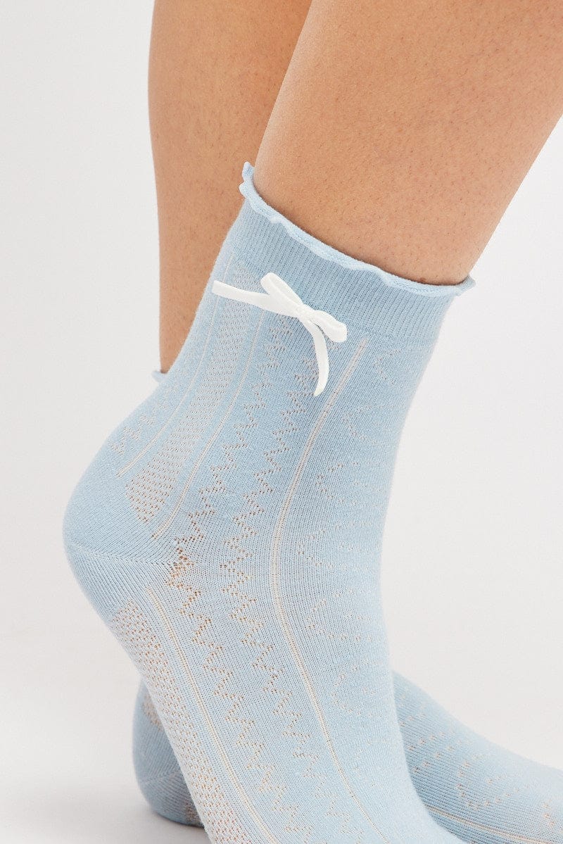 Blue Bow Detail Socks - Àlainn Fashion