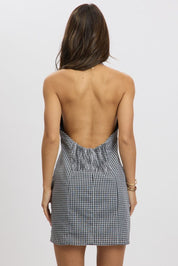 Blue Check Halter Neck Dress Mini - Àlainn Fashion