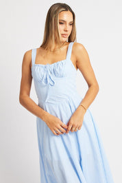 Blue Check Midi Dress Gathered Bust - Àlainn Fashion