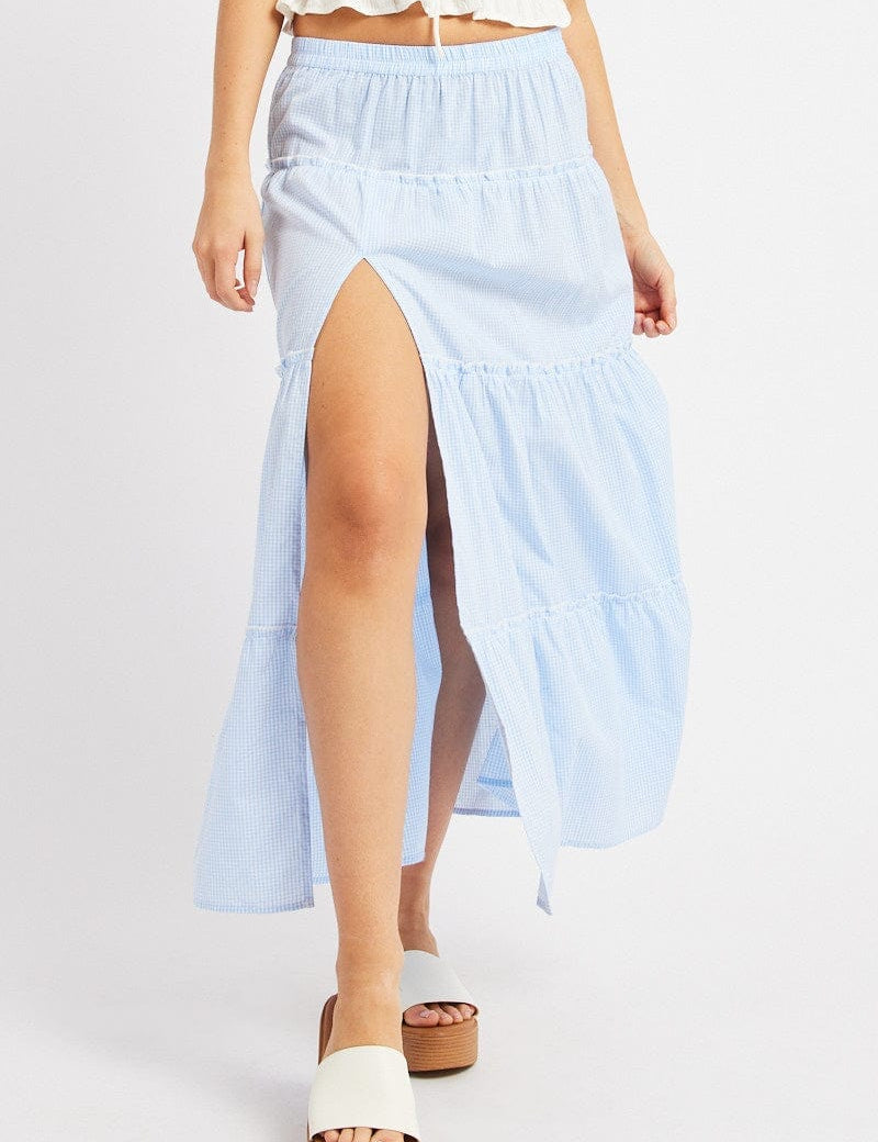 Blue Check Tiered Maxi Slit Skirt - Àlainn Fashion