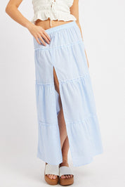 Blue Check Tiered Maxi Slit Skirt - Àlainn Fashion