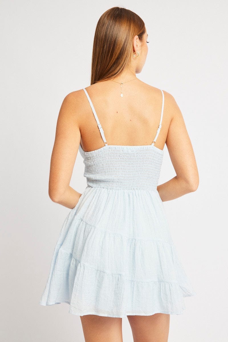 Blue Fit And Flare Dress Mini Tiered - Àlainn Fashion