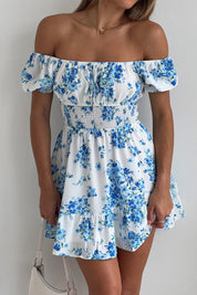 Blue Floral Fit And Flare Dress Mini - Àlainn Fashion