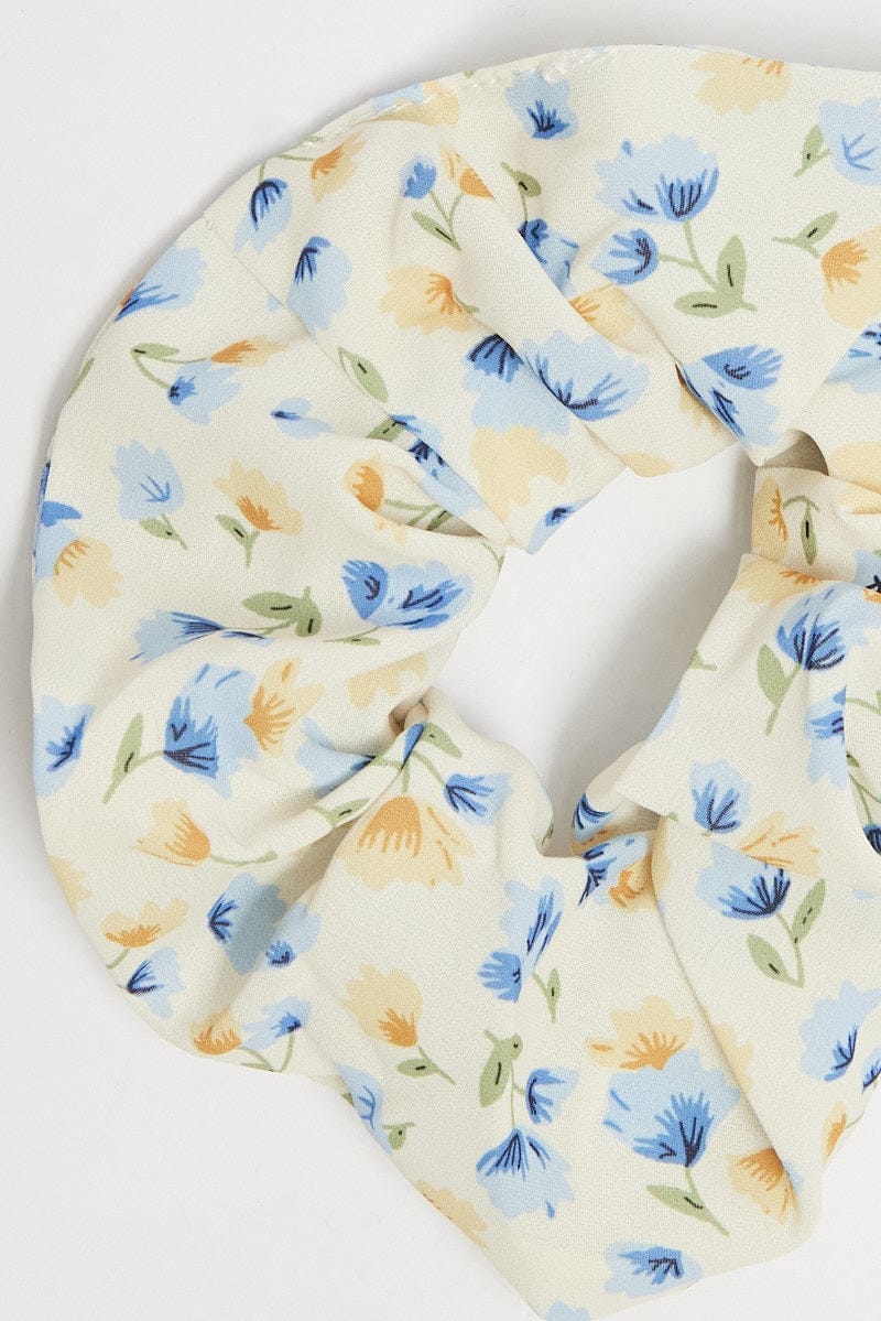 Blue Floral Scrunchie - Àlainn Fashion