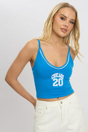 Blue Graphic Halter Neck Top - Àlainn Fashion