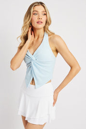 Blue Halter Neck Top Textured - Àlainn Fashion