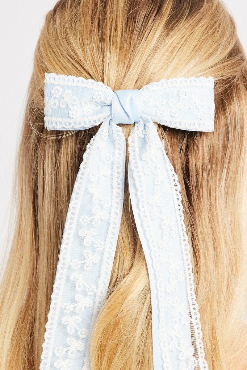 Blue Lace Bow Hair Clip - Àlainn Fashion