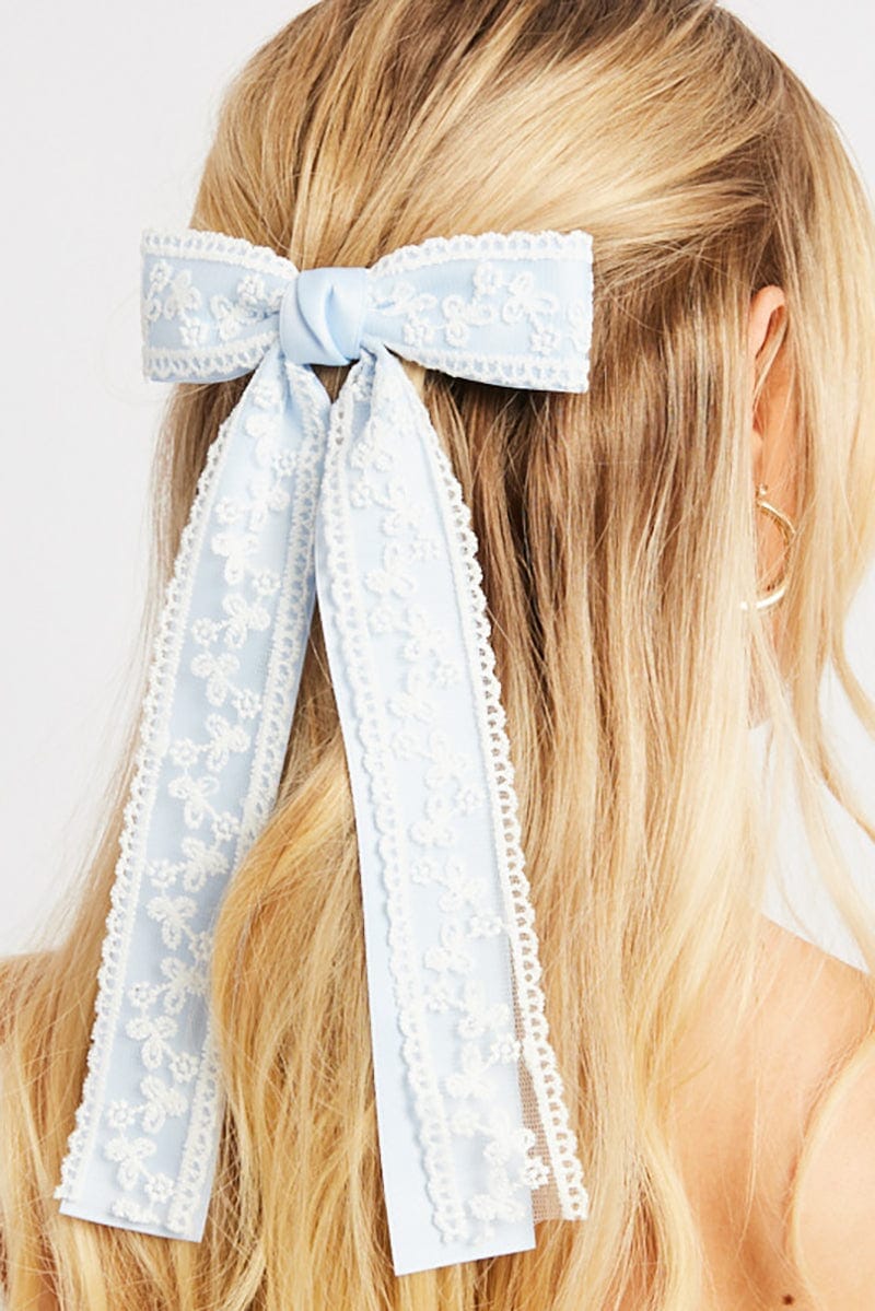 Blue Lace Bow Hair Clip - Àlainn Fashion