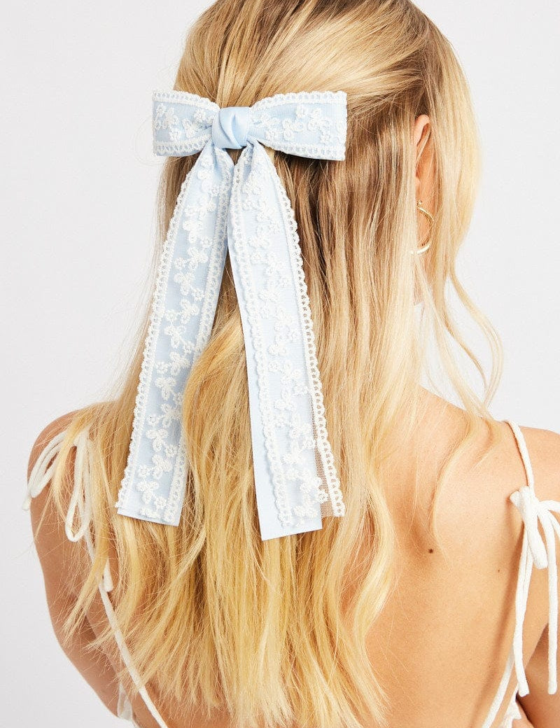 Blue Lace Bow Hair Clip - Àlainn Fashion