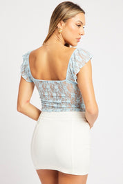 Blue Lace Top Sleeveless Ribbon Trim - Àlainn Fashion