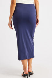 Blue Midaxi Skirt High Rise Ruched Lined Supersoft - Àlainn Fashion