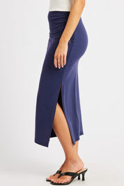 Blue Midaxi Skirt High Rise Ruched Lined Supersoft - Àlainn Fashion