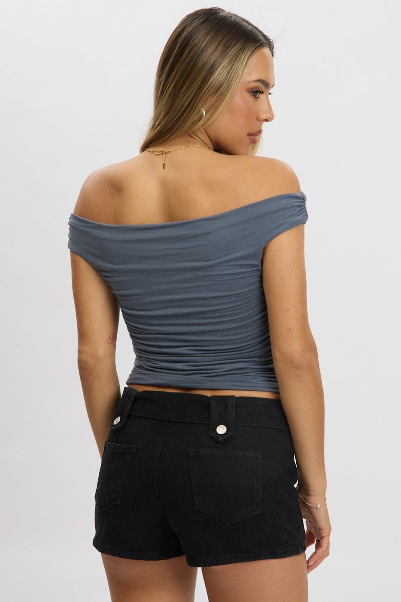 Blue Off Shoulder Top - Àlainn Fashion