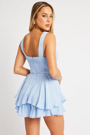 Blue Ruffle Playsuit V-Neck - Àlainn Fashion