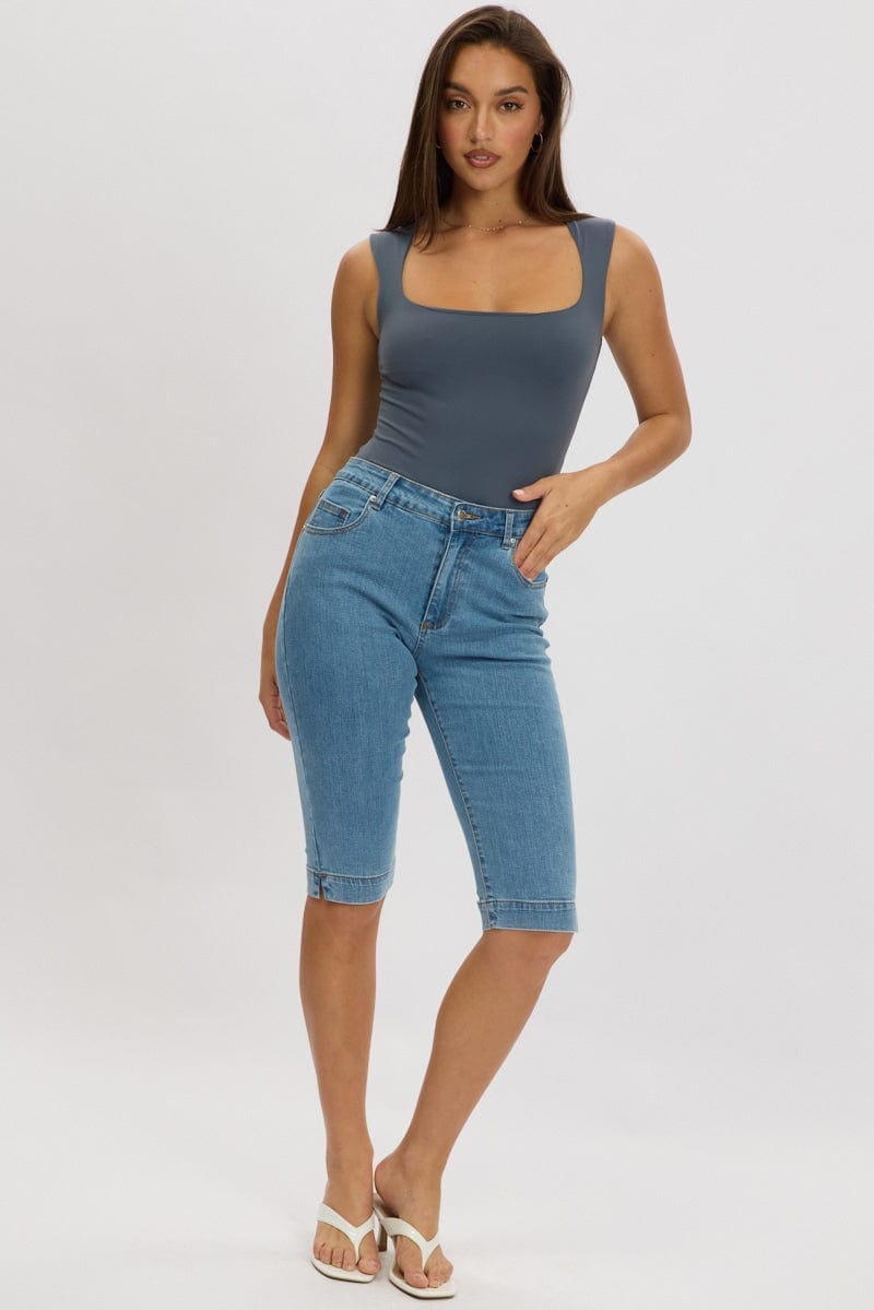 Blue Supersoft Bodysuit Scoop Neck - Àlainn Fashion