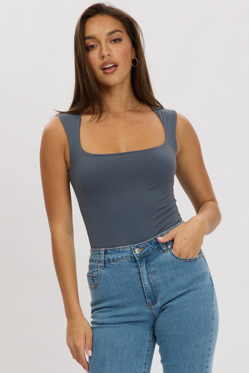 Blue Supersoft Bodysuit Scoop Neck - Àlainn Fashion