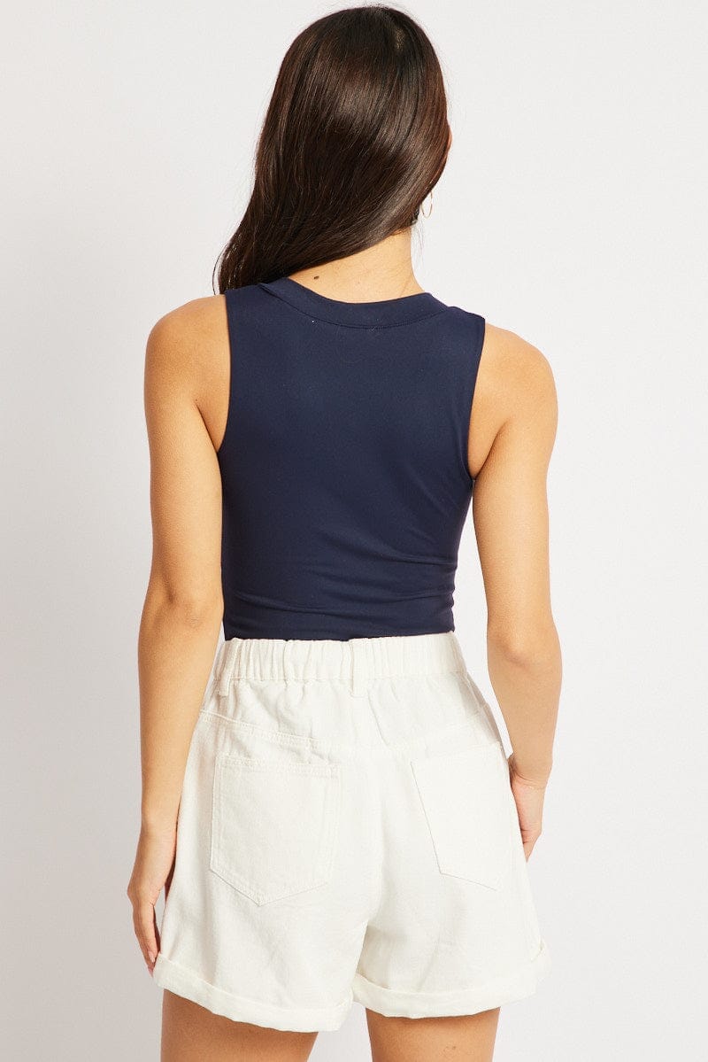 Blue Supersoft Bodysuit Sleeveless V Neck - Àlainn Fashion