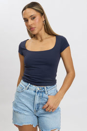 Blue Supersoft Top Short Sleeve Scoop Neck - Àlainn Fashion