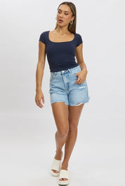 Blue Supersoft Top Short Sleeve Scoop Neck - Àlainn Fashion