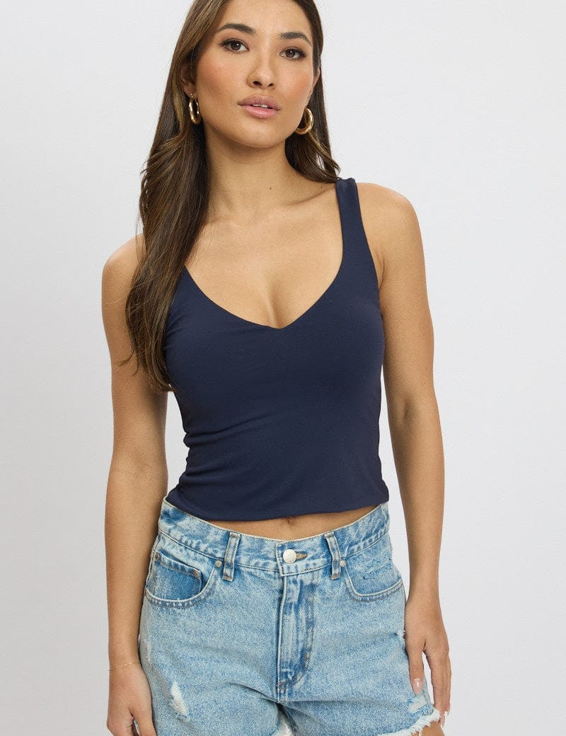 Blue Tank Top V Neck Supersoft - Àlainn Fashion