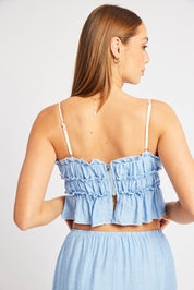 Blue Tiered Cami Top Sleeveless Front Ribbon - Àlainn Fashion