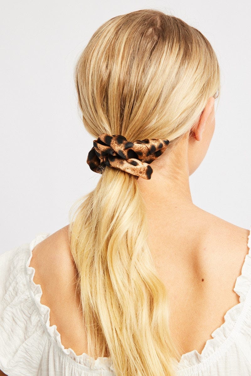 Brown Animal Print Leopard Print Scrunchie - Àlainn Fashion