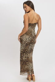 Brown Animal Print Maxi Dress Cowl Neck - Àlainn Fashion