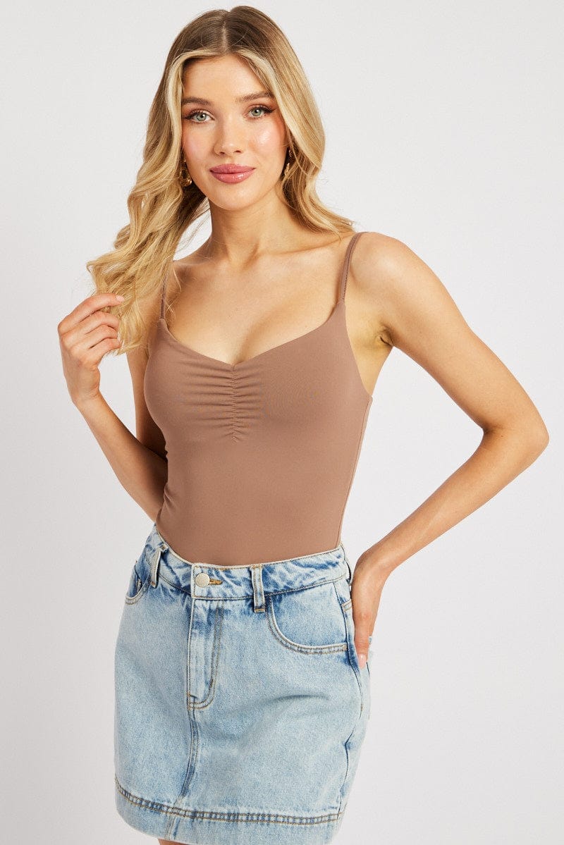 Brown Bodysuit Sleeveless Supersoft - Àlainn Fashion