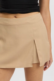 Brown Mini Skort Mid Rise Tailored Lined - Àlainn Fashion