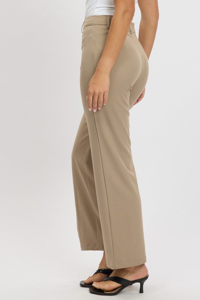 Brown Straight Fit Pants High Rise - Àlainn Fashion