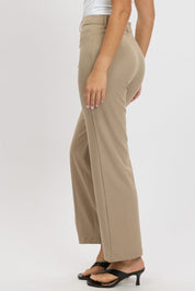 Brown Straight Fit Pants High Rise - Àlainn Fashion