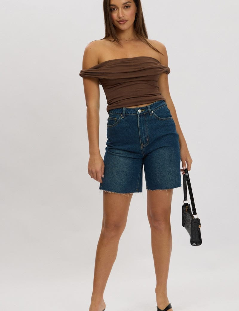 Brown Twist Top Off Shoulder - Àlainn Fashion