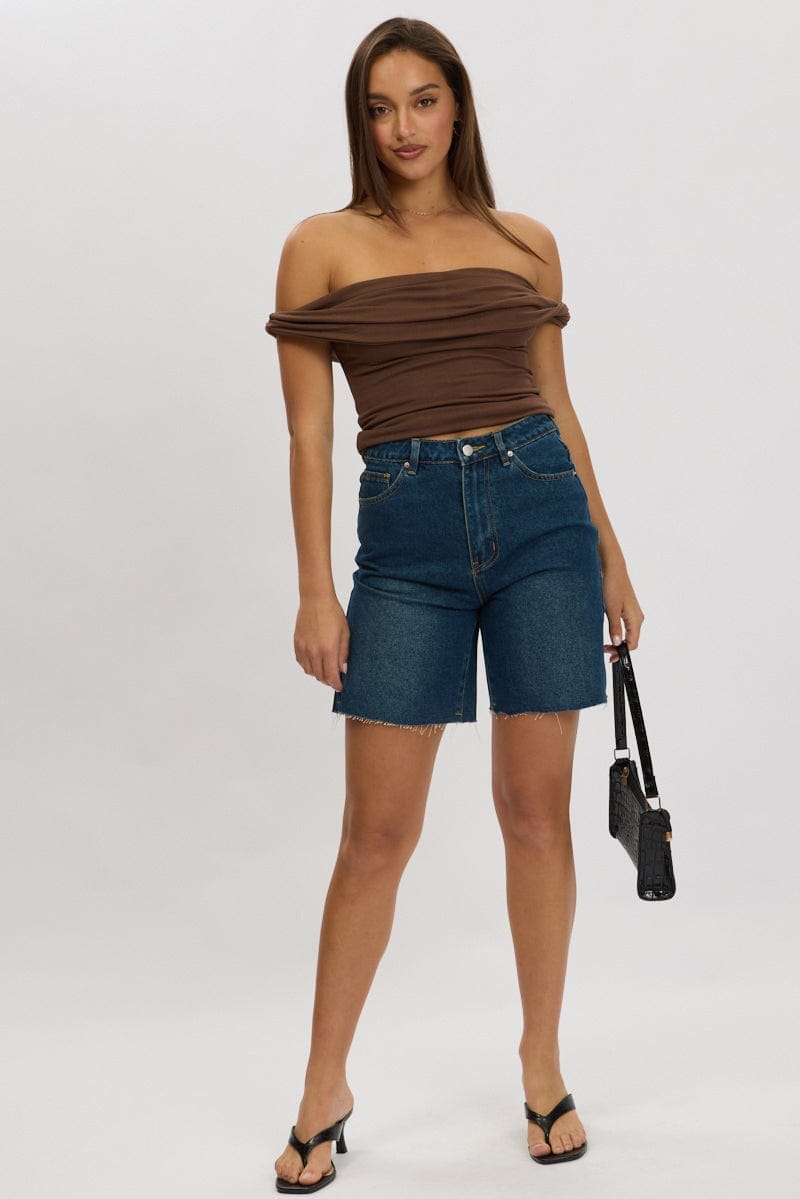 Brown Twist Top Off Shoulder - Àlainn Fashion