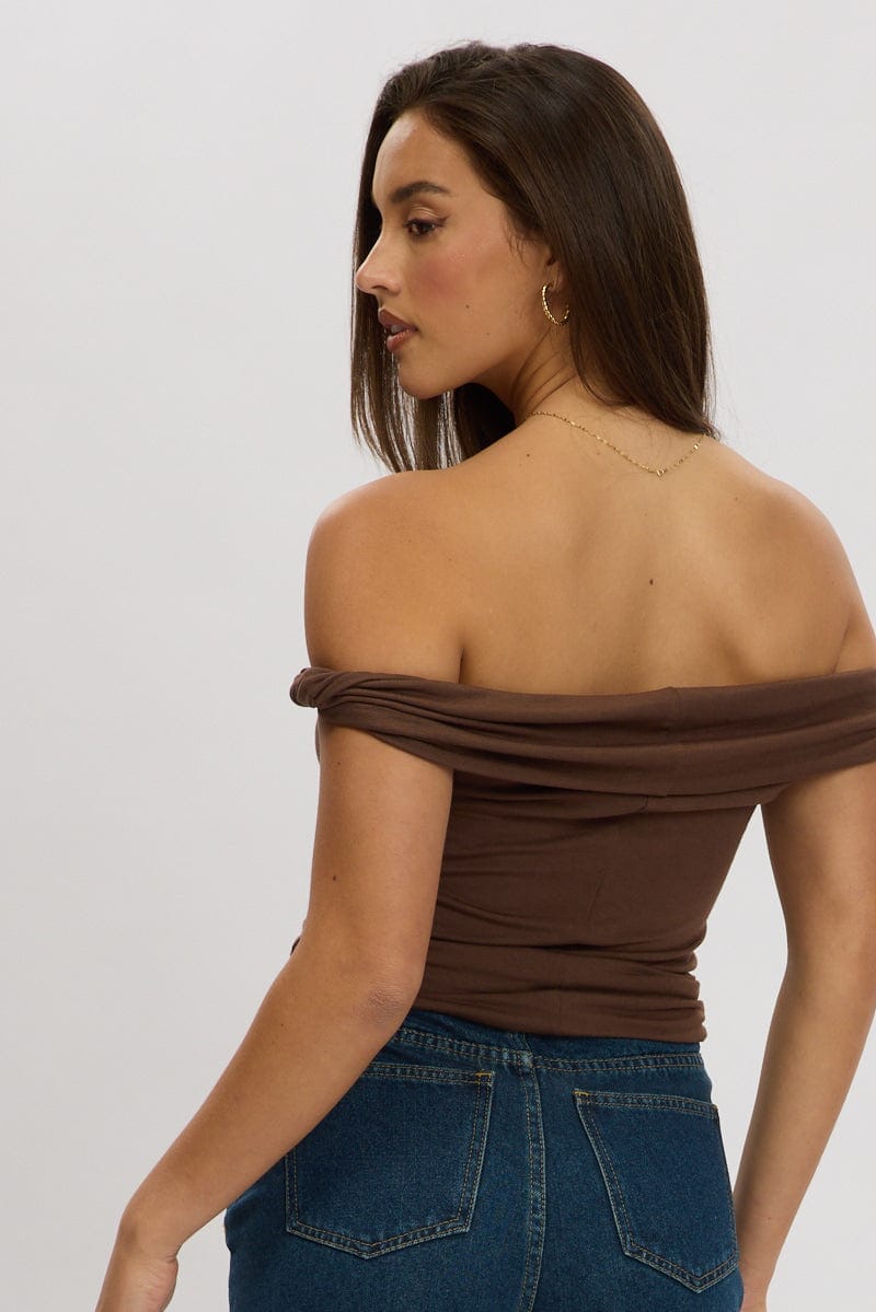 Brown Twist Top Off Shoulder - Àlainn Fashion