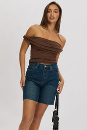 Brown Twist Top Off Shoulder - Àlainn Fashion