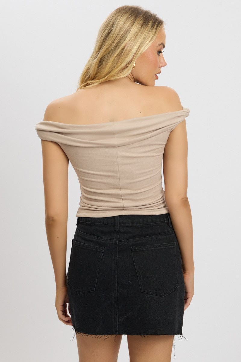 Brown Twist Top Off Shoulder - Àlainn Fashion