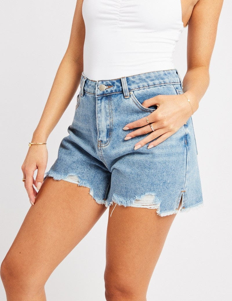 Denim Relaxed Denim Short Mid Rise - Àlainn Fashion