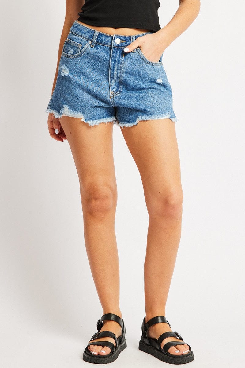 Denim Ripped Denim Short Mid Rise - Àlainn Fashion