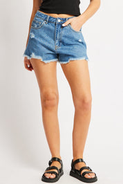 Denim Ripped Denim Short Mid Rise - Àlainn Fashion