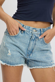 Denim Ripped Short Mid Rise - Àlainn Fashion