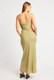 Green Maxi Dress Cut Out Detail - Àlainn Fashion