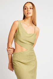 Green Maxi Dress Cut Out Detail - Àlainn Fashion