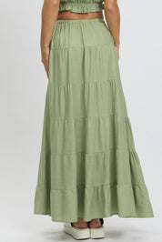 Green Maxi Skirt Tiered High Rise - Àlainn Fashion