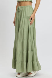 Green Maxi Skirt Tiered High Rise - Àlainn Fashion