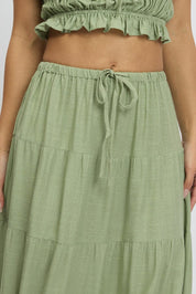 Green Maxi Skirt Tiered High Rise - Àlainn Fashion