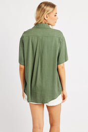 Green Relaxed Shirt Short Sleeve Ric Rac - Àlainn Fashion