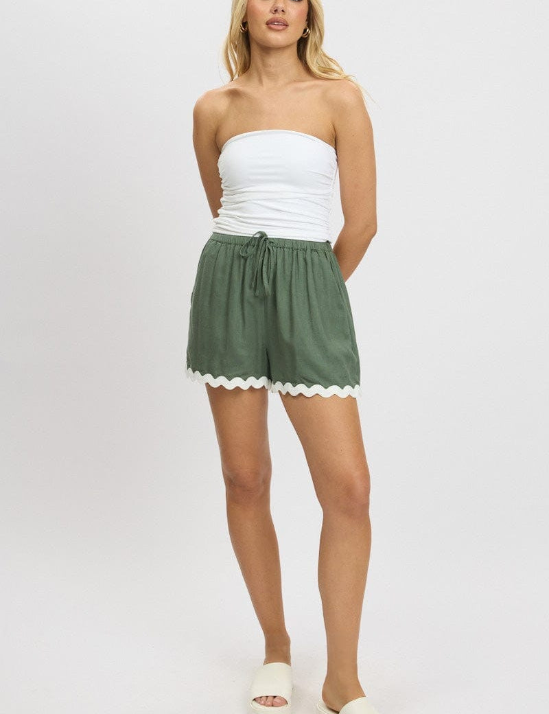 Green Shorts Elasticated Waist Ric Rac - Àlainn Fashion